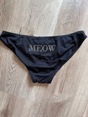 Y2K Meow Malia Mills Black Bikini Bottom Rhinestone Embellished Low Rise Large
